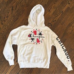 Champion White Hoodie with Red and Black Graphics